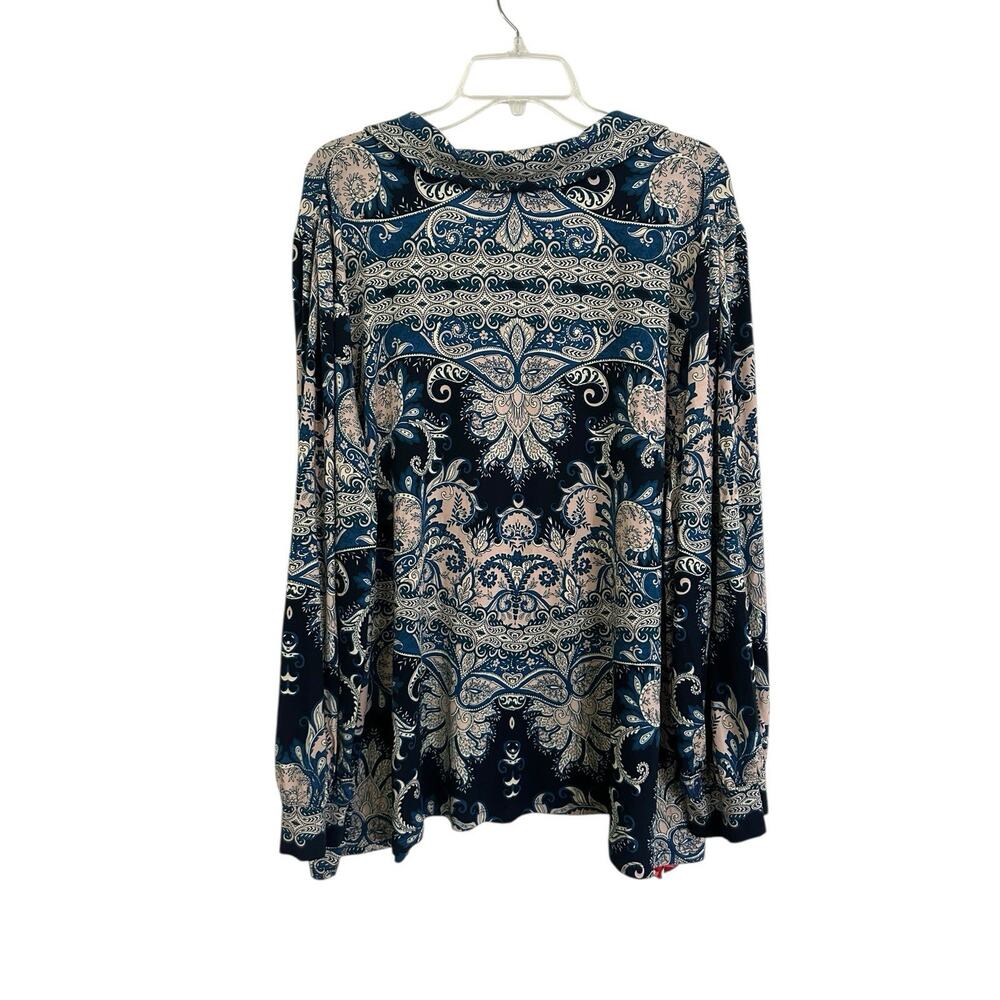 Johnny Was Plus 3x The Janie Favorite Puff Sleeve Polo Tee T-Shirt Roman Paisley - Picture 5 of 7